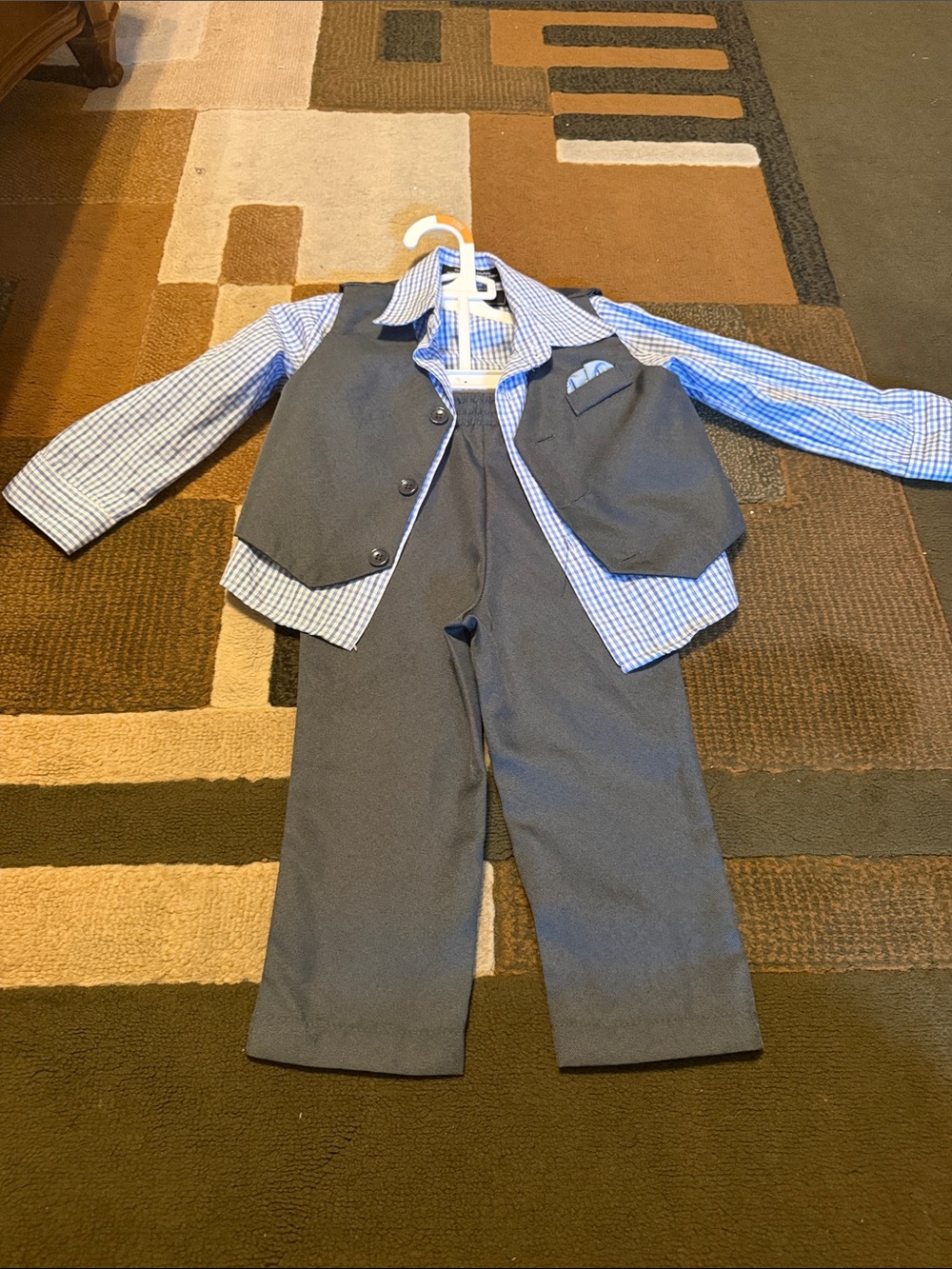 Andrew Fezza Blue and White Plaid Dress Shirt